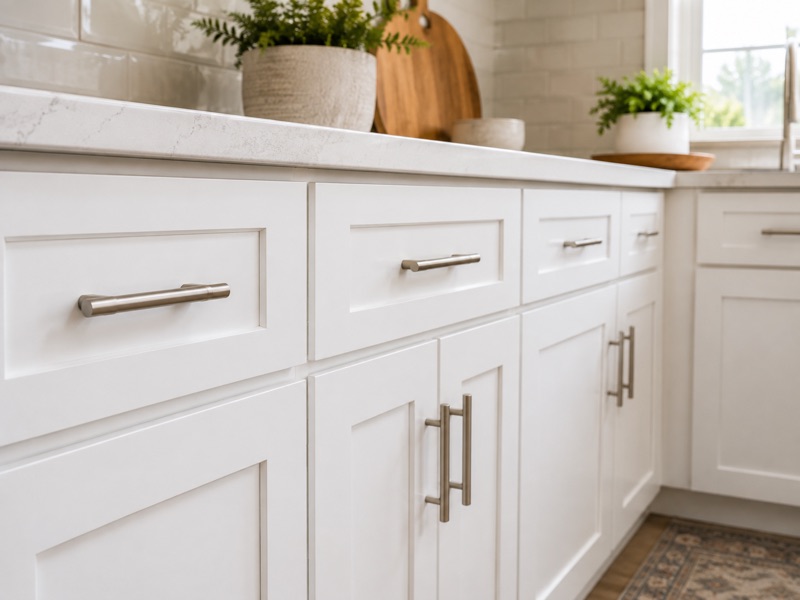 Freshly painted white kitchen cabinets, cabinet painting in Tracy CA