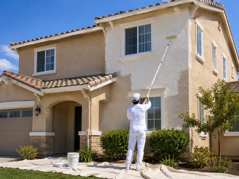 Two-story stucco home mid exterior painting in Tracy CA