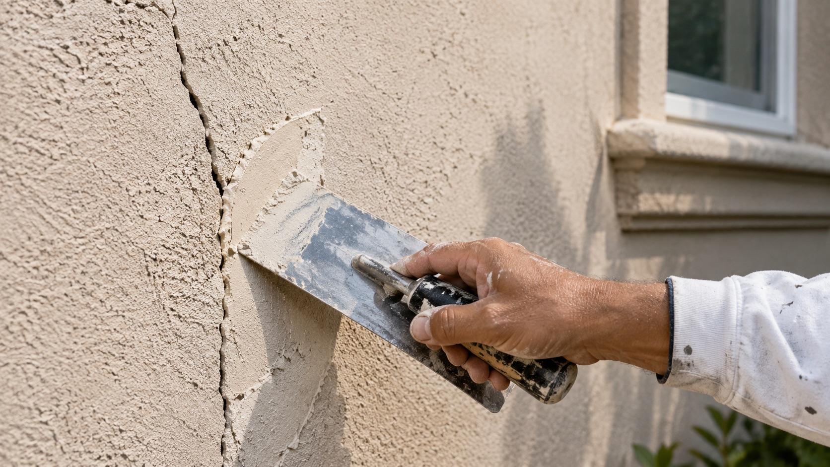 Stucco crack repair before stucco painting in Tracy CA